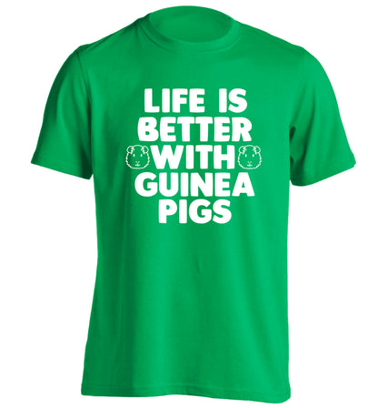 Life is better with guinea pigs adults unisex green Tshirt 2XL