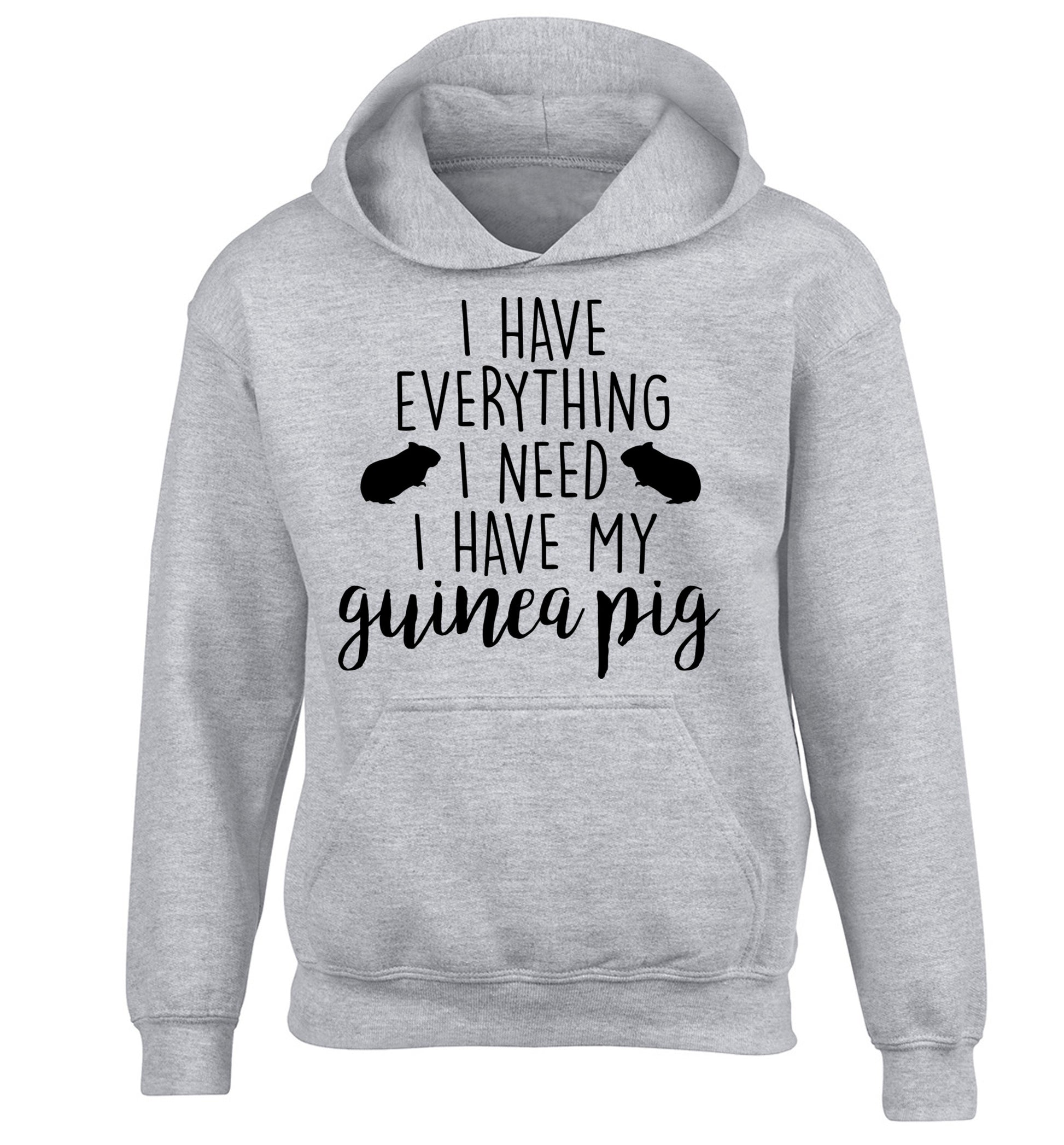 I have everything I need, I have my guinea pig children's grey hoodie 12-14 Years