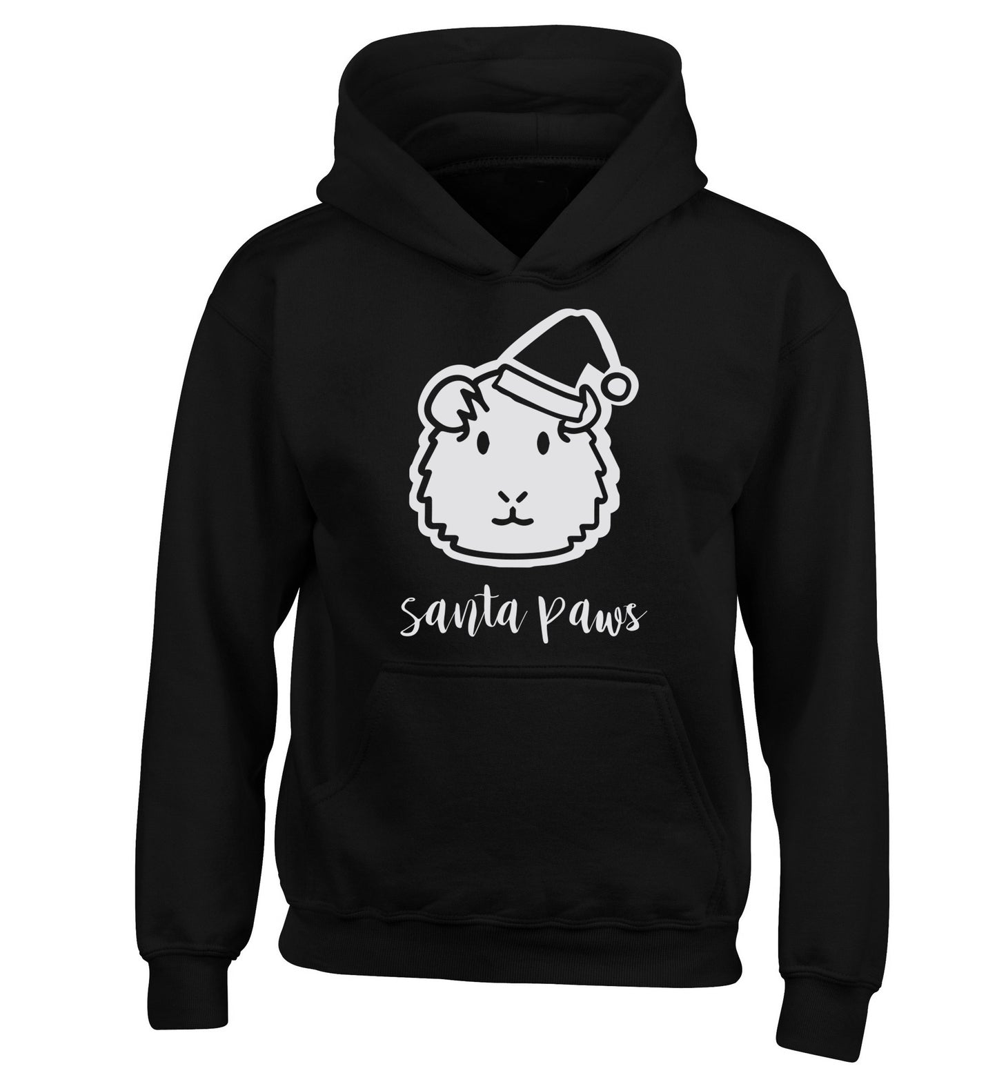 Guinea pig Santa Paws children's black hoodie 12-14 Years