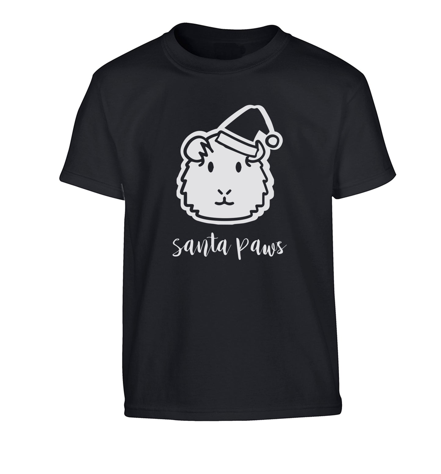 Guinea pig Santa Paws Children's black Tshirt 12-14 Years