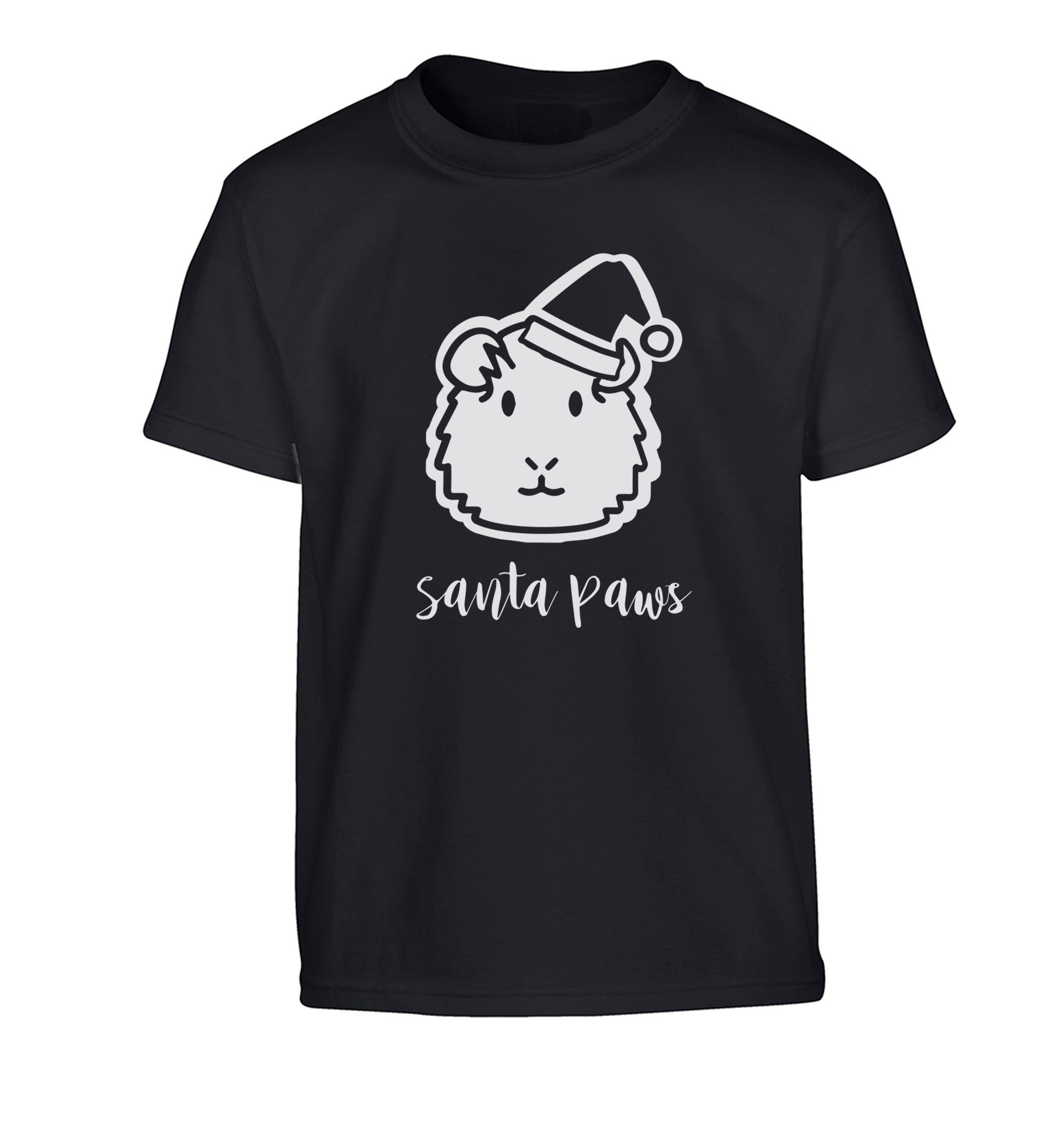 Guinea pig Santa Paws Children's black Tshirt 12-14 Years