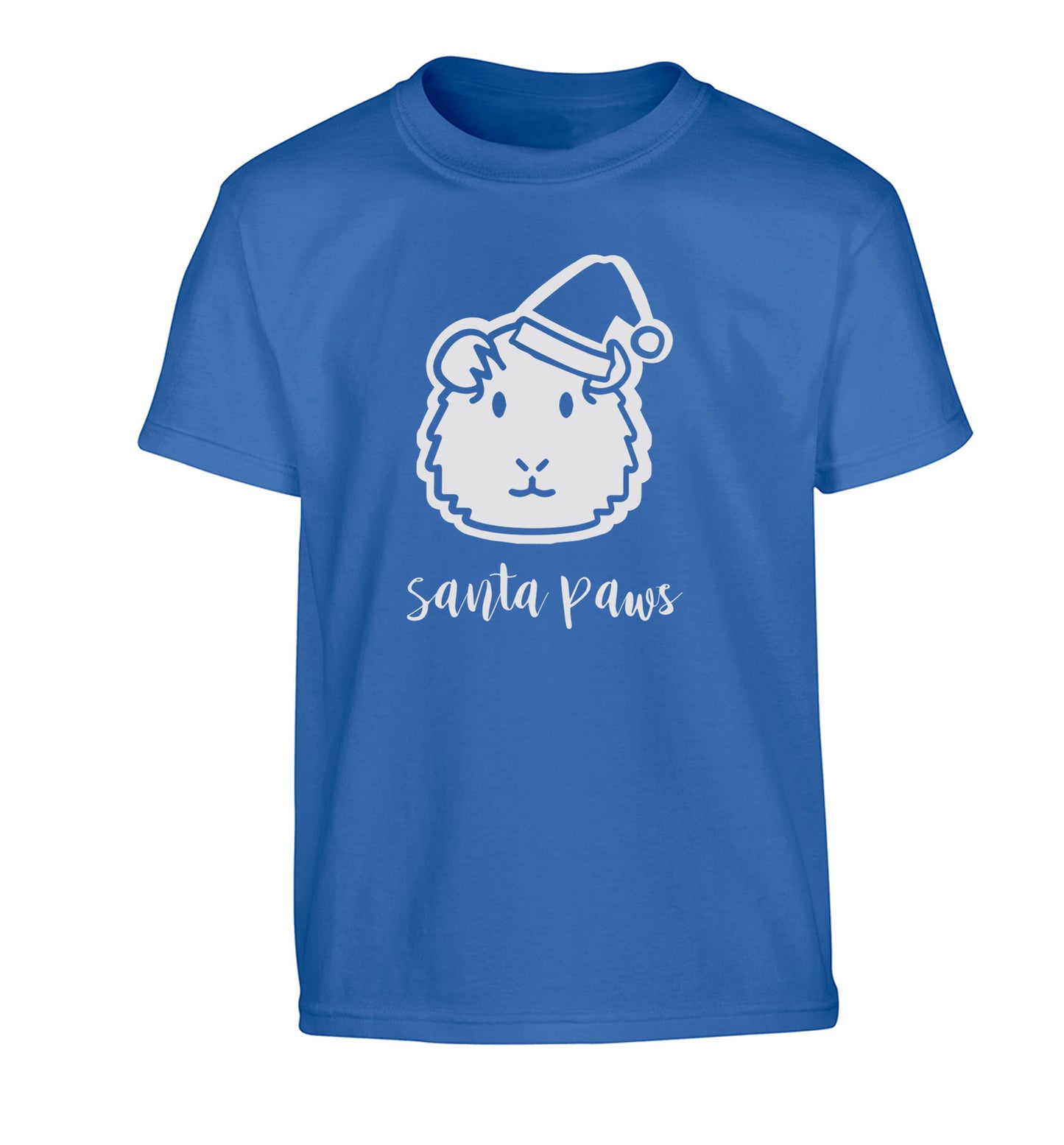 Guinea pig Santa Paws Children's blue Tshirt 12-14 Years