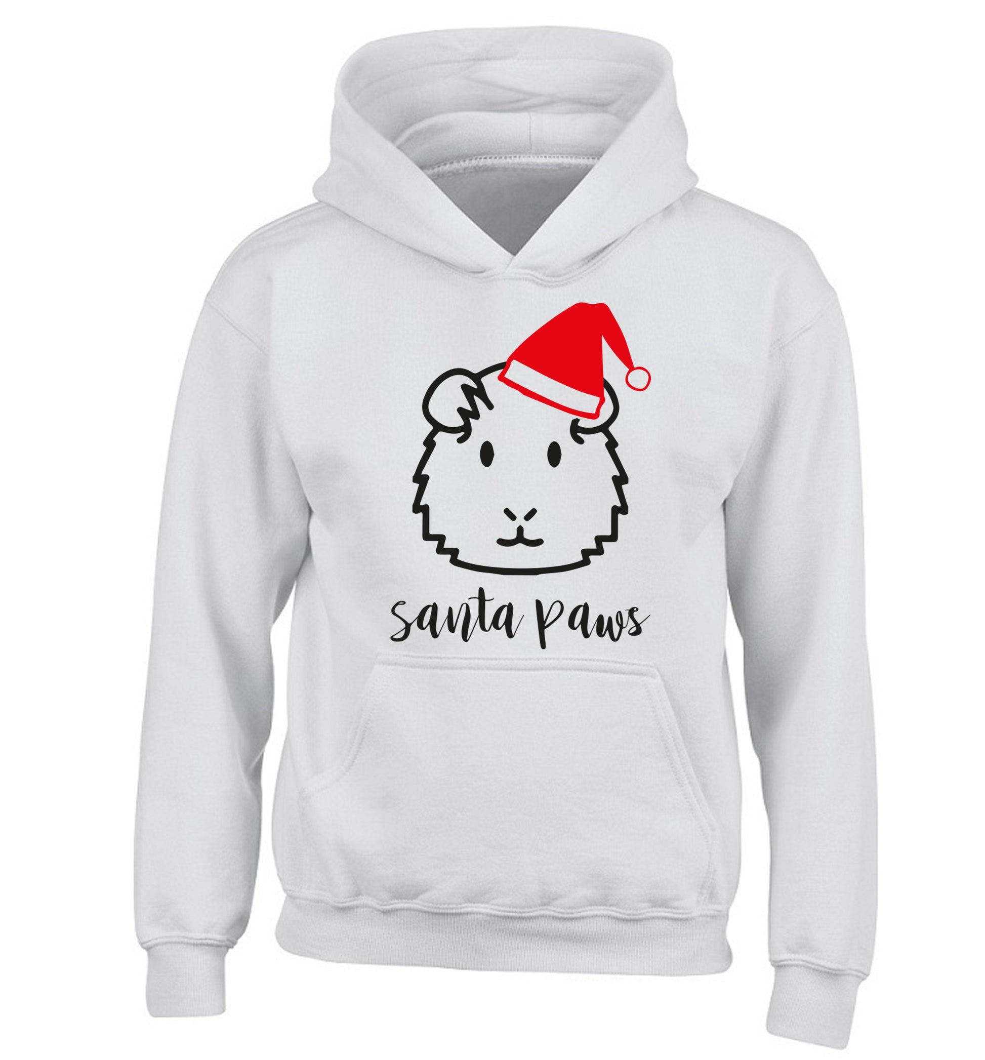 Guinea pig Santa Paws children's white hoodie 12-14 Years