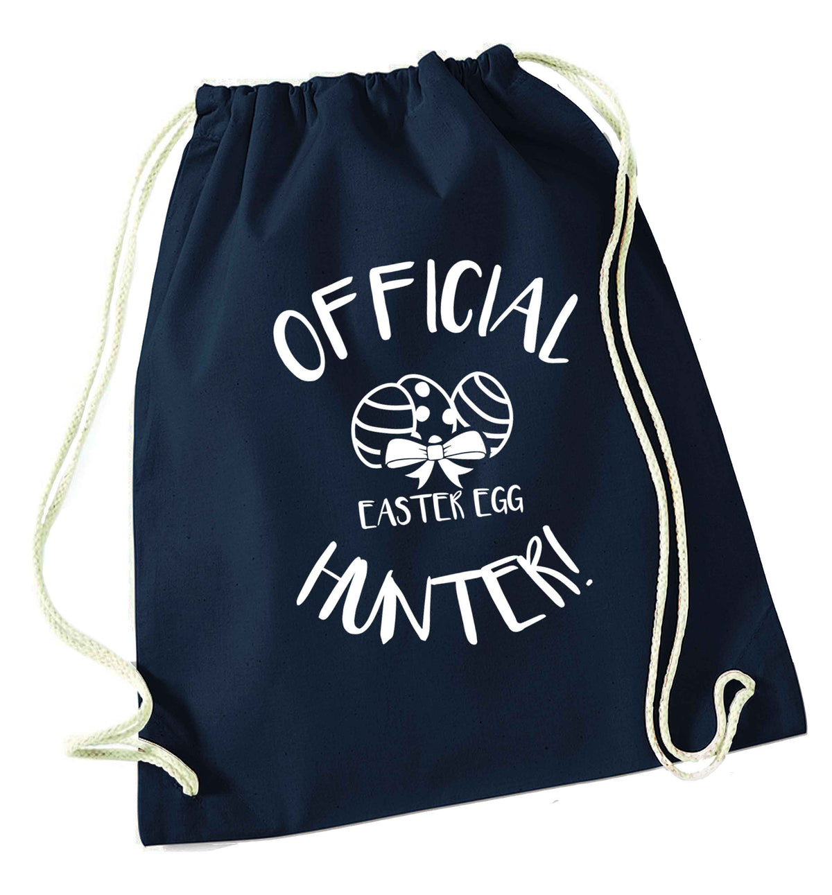 Official Easter egg hunter! navy drawstring bag