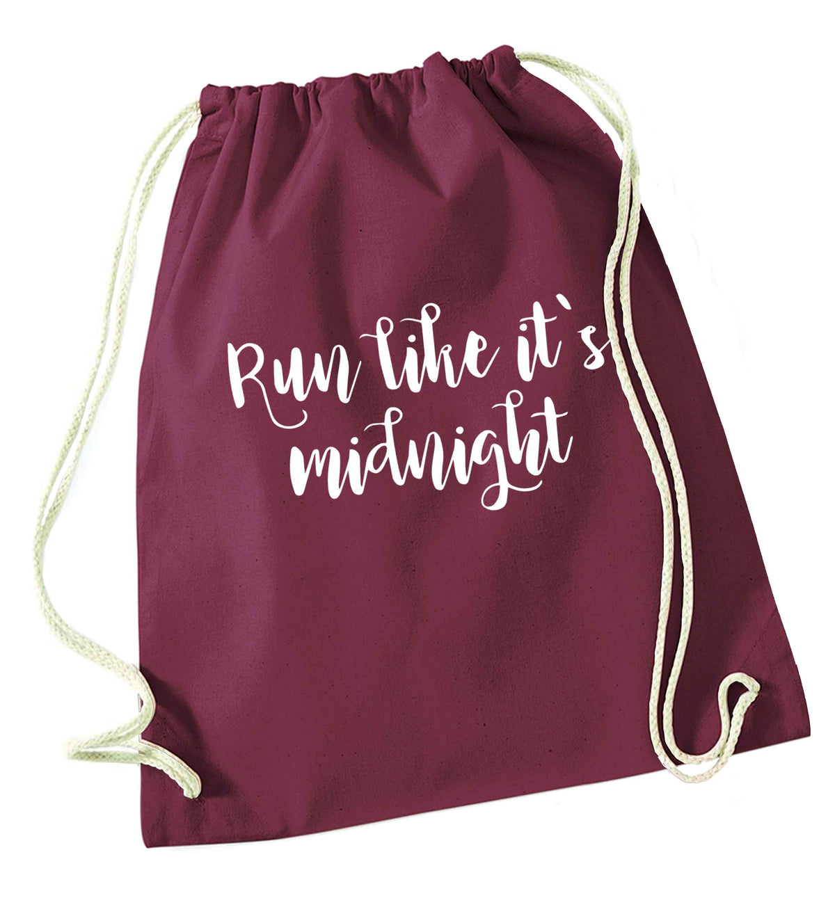Run like it's midnight maroon drawstring bag