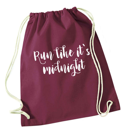 Run like it's midnight maroon drawstring bag