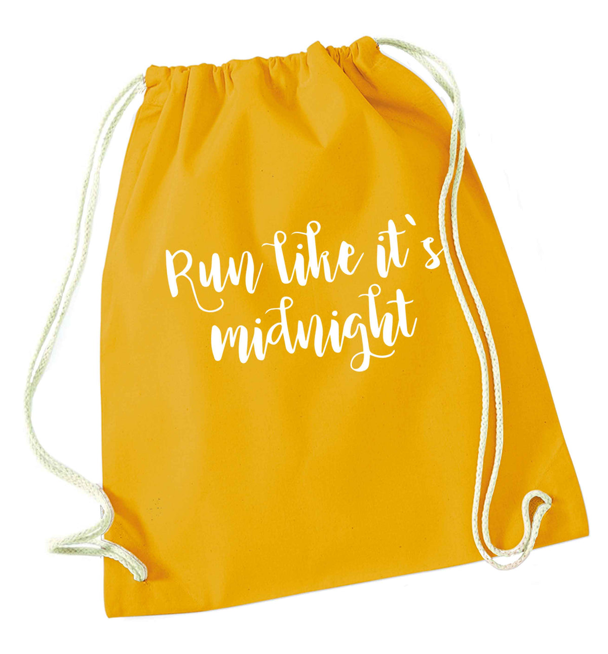 Run like it's midnight mustard drawstring bag