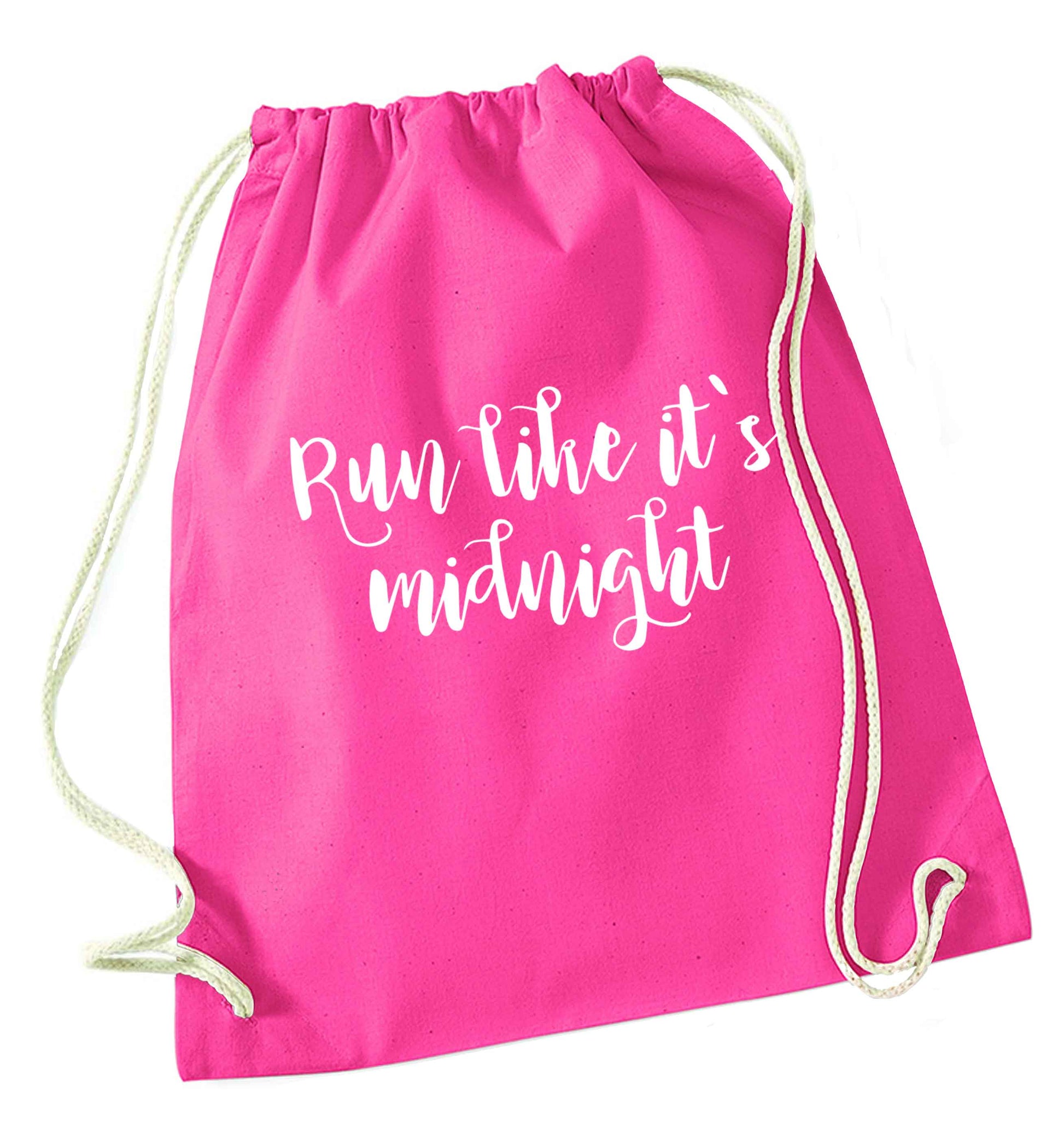 Run like it's midnight pink drawstring bag