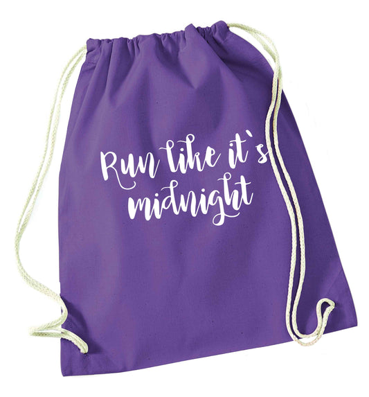 Run like it's midnight purple drawstring bag