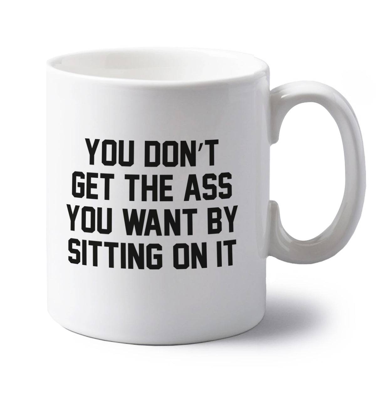 left handed white ceramic mug 