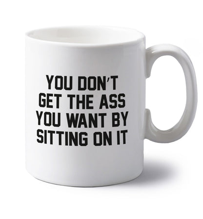 left handed white ceramic mug 