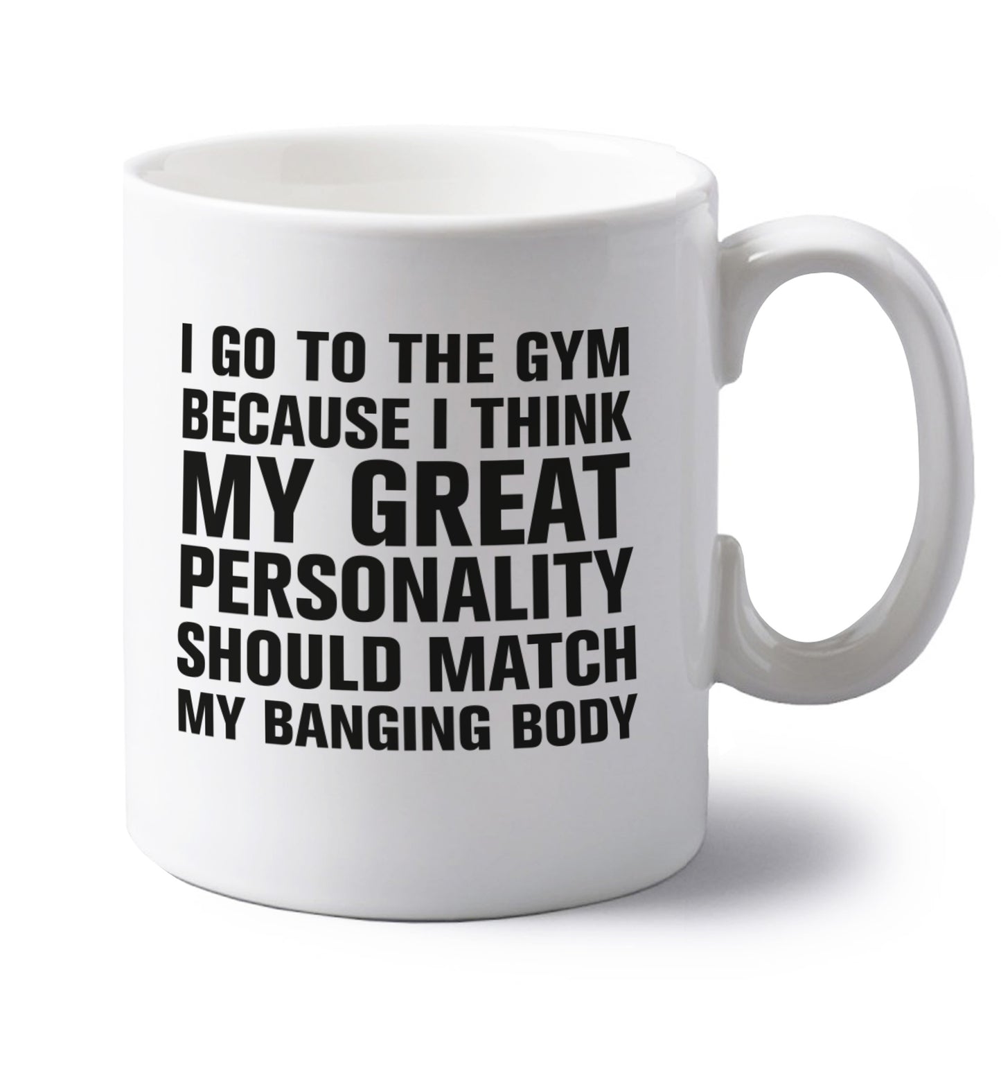 left handed white ceramic mug 