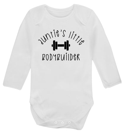 Auntie's little bodybuilder Baby Vest long sleeved white 6-12 months
