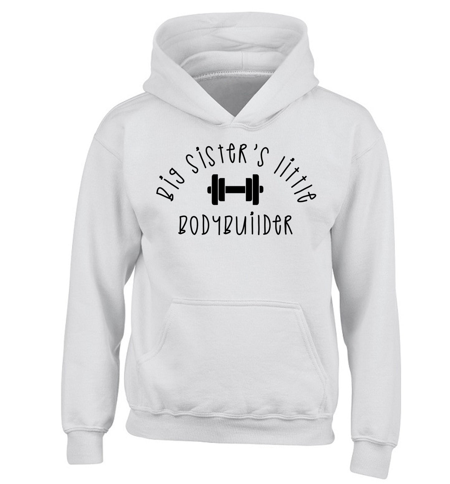 Big sister's little bodybuilder children's white hoodie 12-14 Years