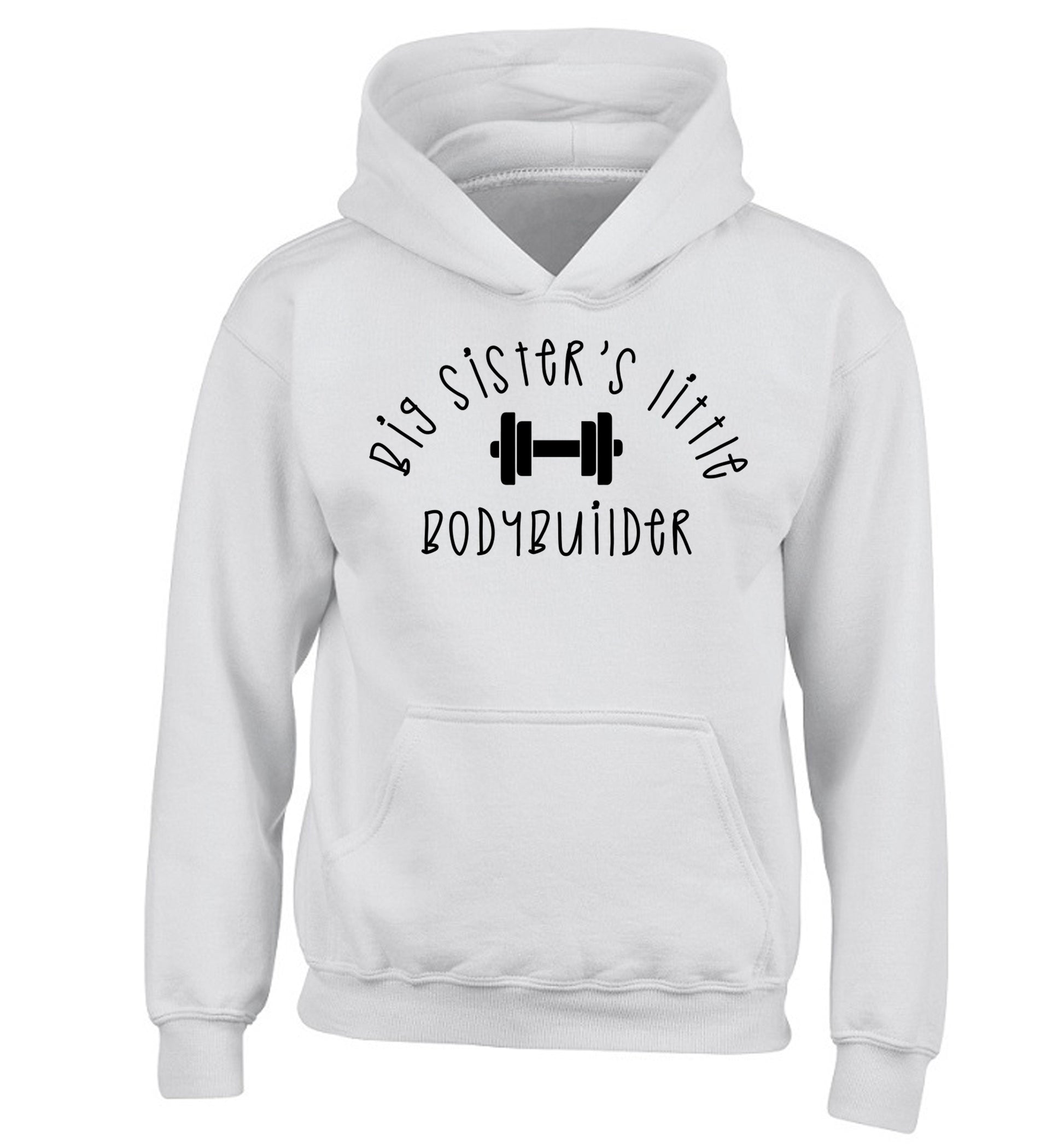 Big sister's little bodybuilder children's white hoodie 12-14 Years