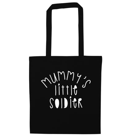 Mummy's little soldier black tote bag