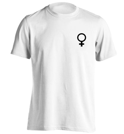 Female pocket symbol adults unisex white Tshirt 2XL