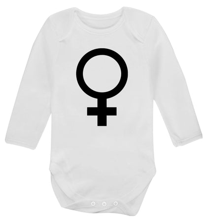 Female symbol large Baby Vest long sleeved white 6-12 months