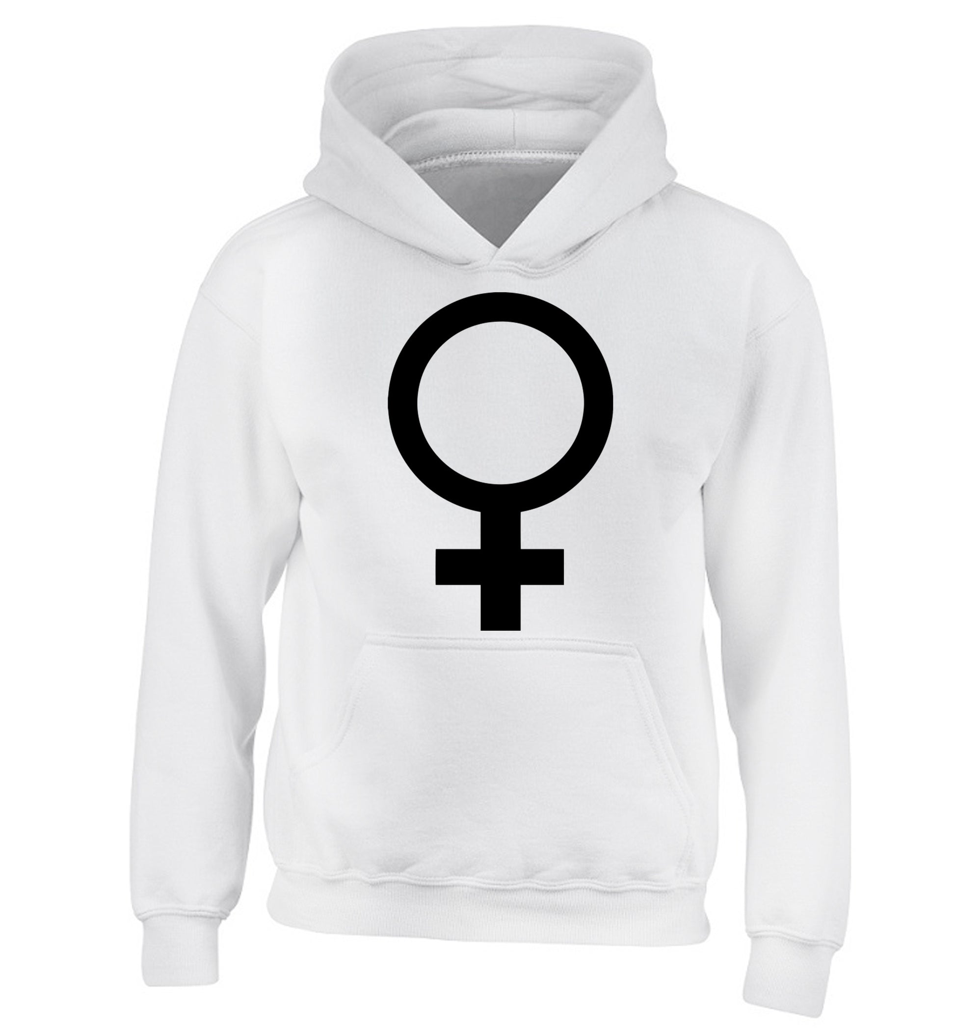 Female symbol large children's white hoodie 12-14 Years