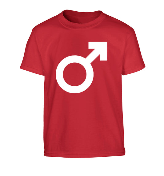 Male symbol large Children's red Tshirt 12-14 Years