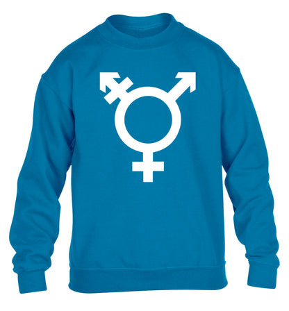 Gender neutral symbol large children's blue sweater 12-14 Years