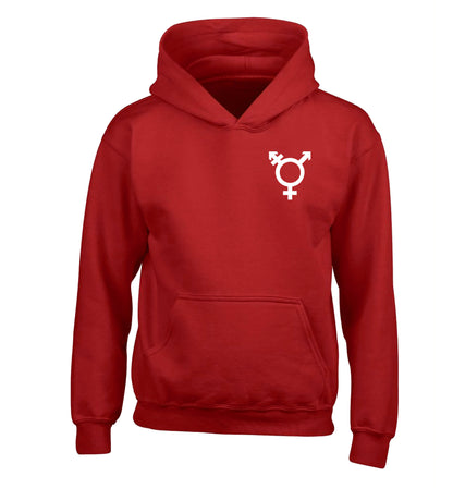 Trans gender symbol pocket children's red hoodie 12-14 Years