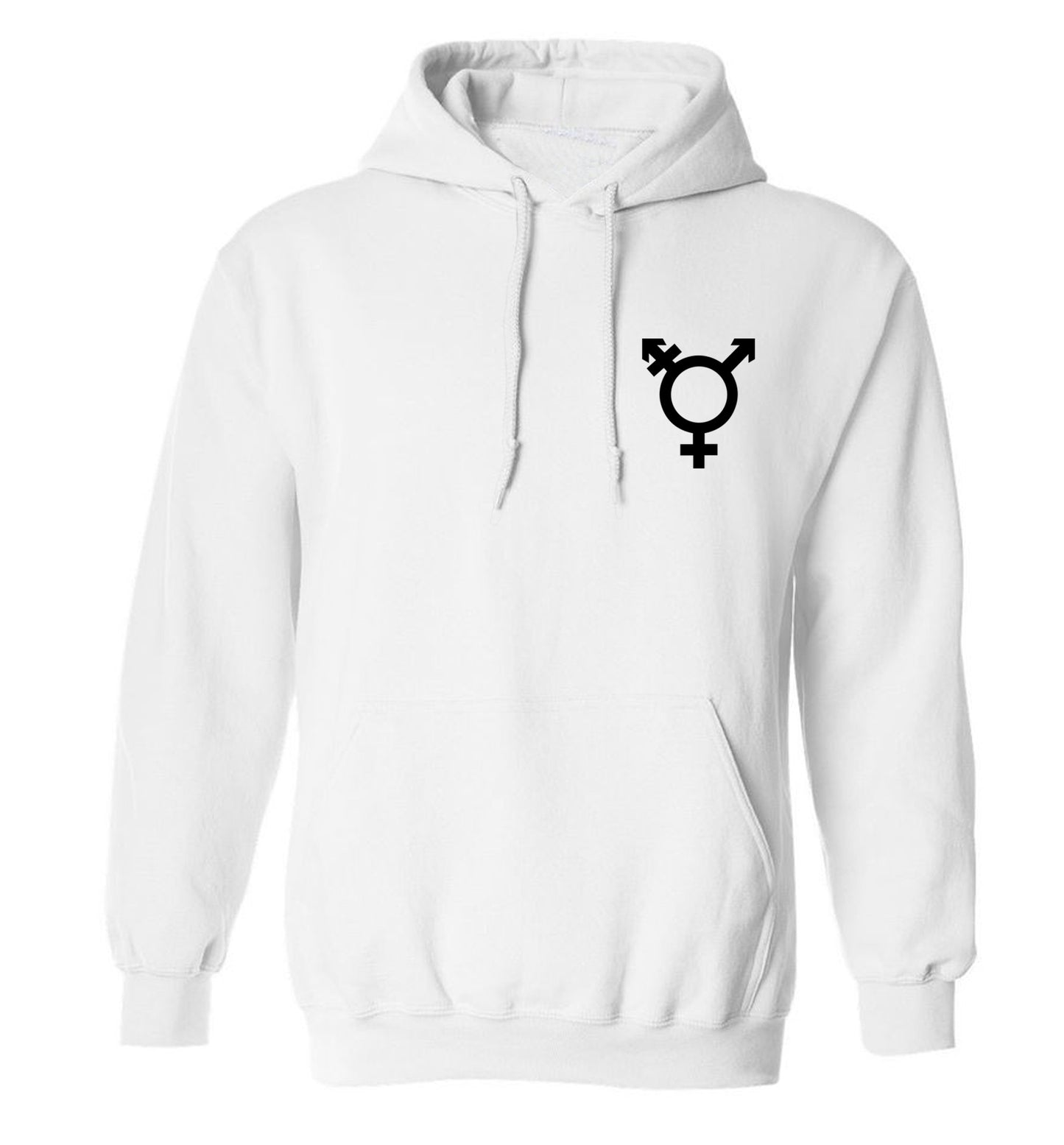 Trans gender symbol pocket adults unisex white hoodie 2XL