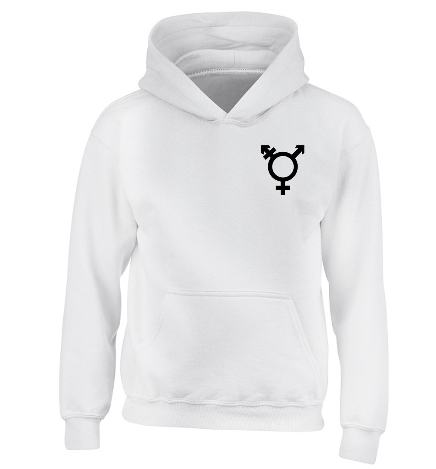 Trans gender symbol pocket children's white hoodie 12-14 Years
