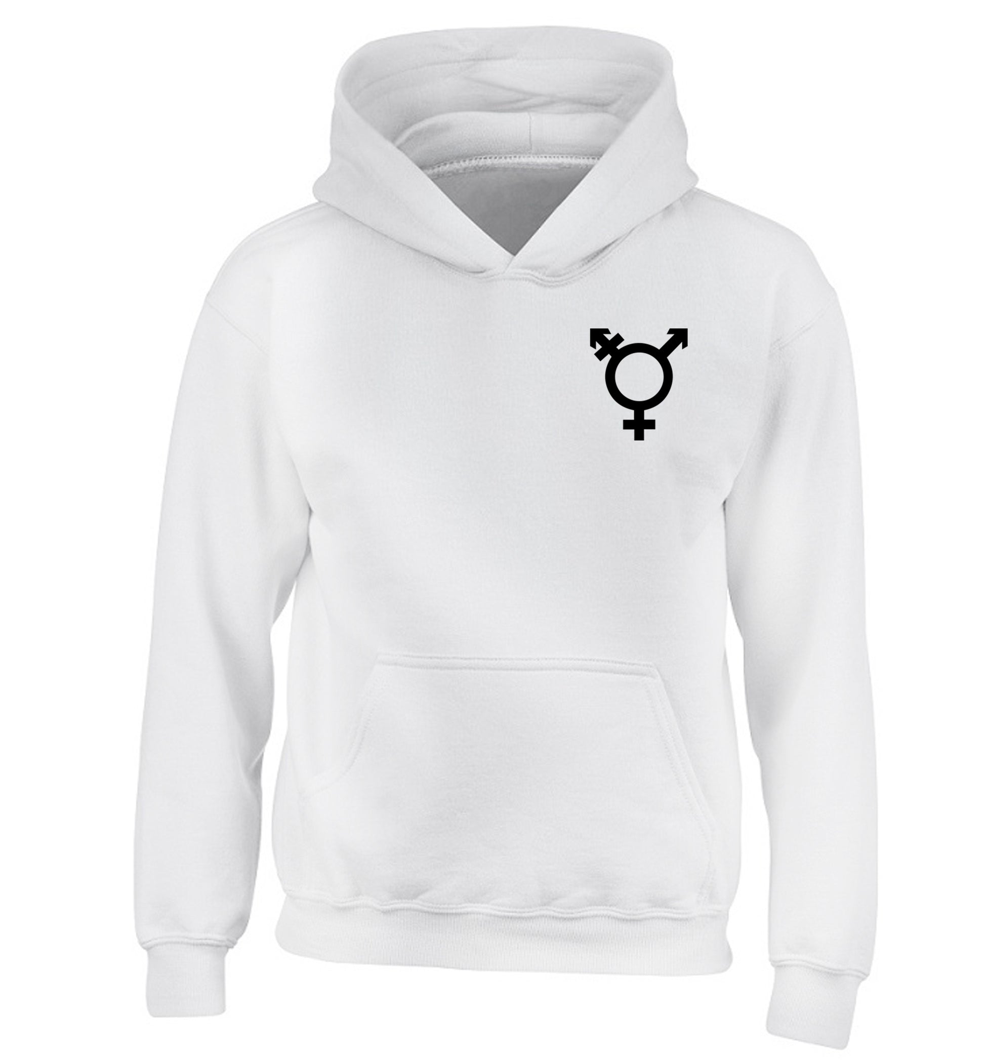 Trans gender symbol pocket children's white hoodie 12-14 Years