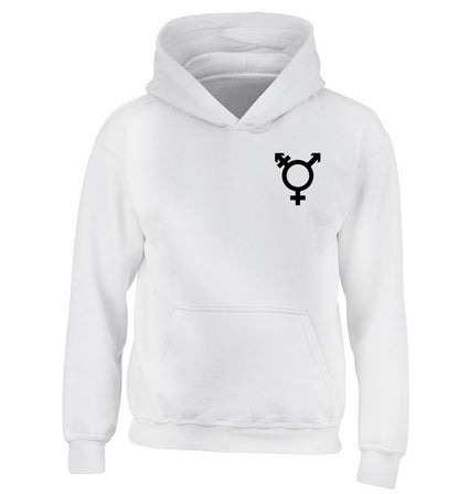 Trans gender symbol pocket children's white hoodie 12-14 Years