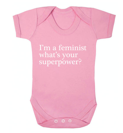I'm a feminist what's your superpower? Baby Vest pale pink 18-24 months