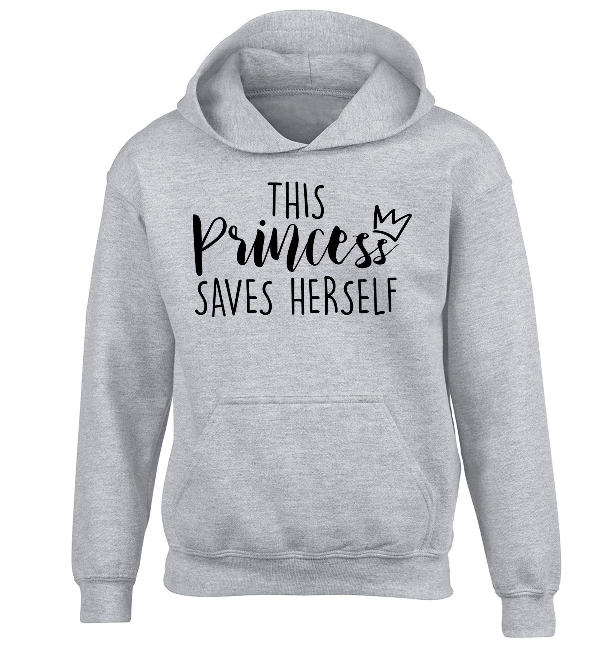 This princess saves herself children's grey hoodie 12-14 Years