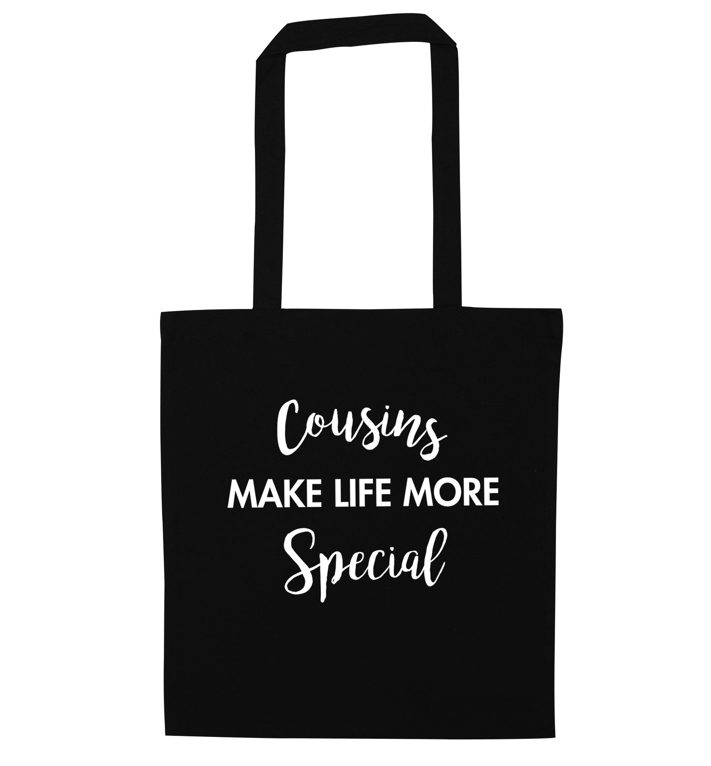 Cousins make life more special black tote bag