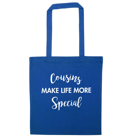 Cousins make life more special blue tote bag