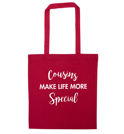Cousins make life more special red tote bag