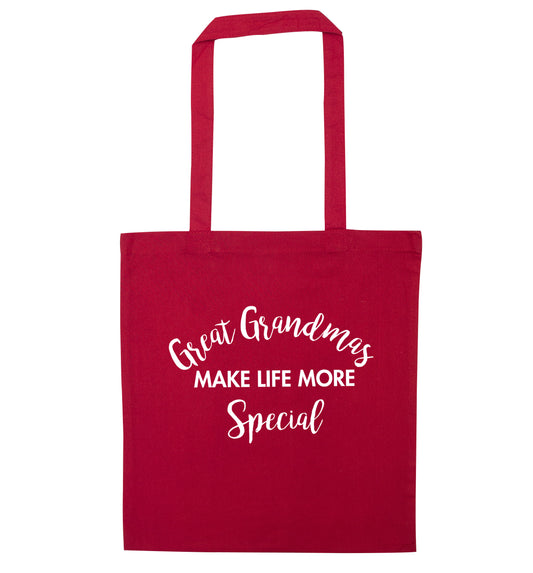 Great Grandmas make life more special red tote bag