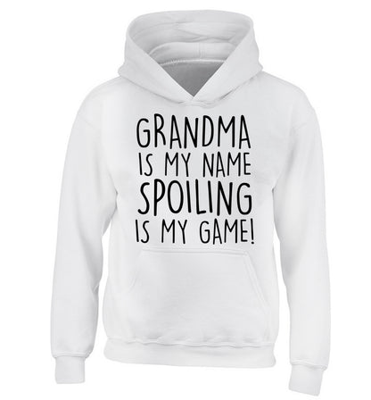 Grandma is my name, spoiling is my game children's white hoodie 12-14 Years