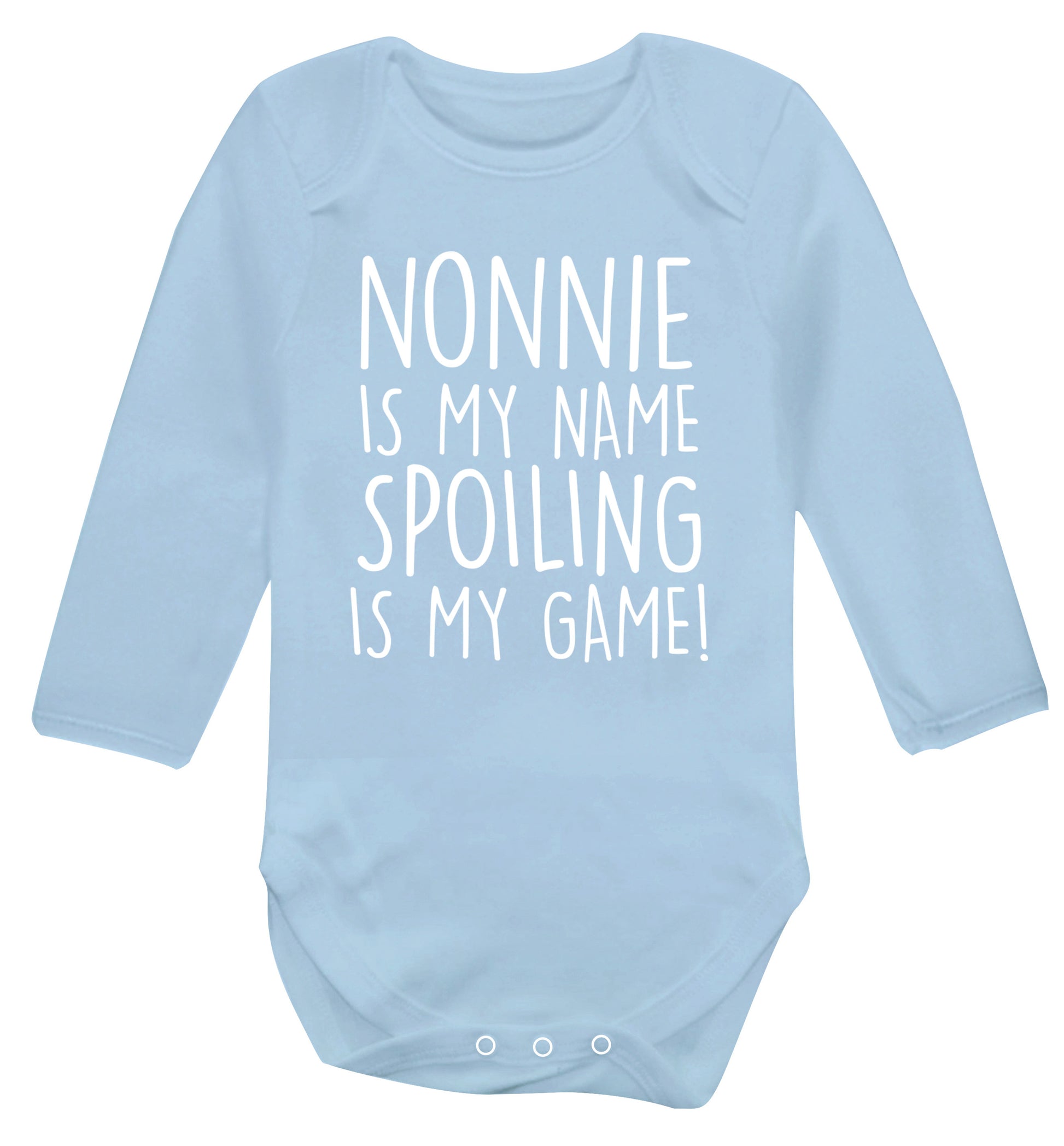 Nonnie is my name, spoiling is my game Baby Vest long sleeved pale blue 6-12 months