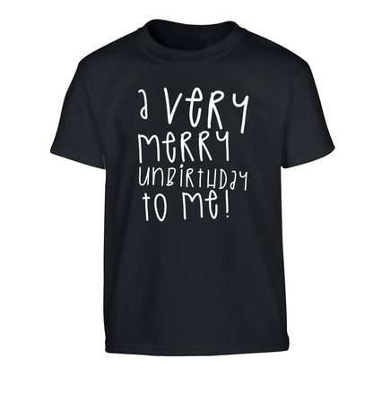 A very merry unbirthday to me! Children's black Tshirt 12-14 Years