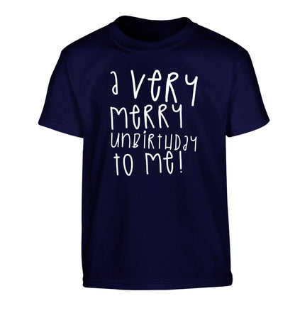 A very merry unbirthday to me! Children's navy Tshirt 12-14 Years