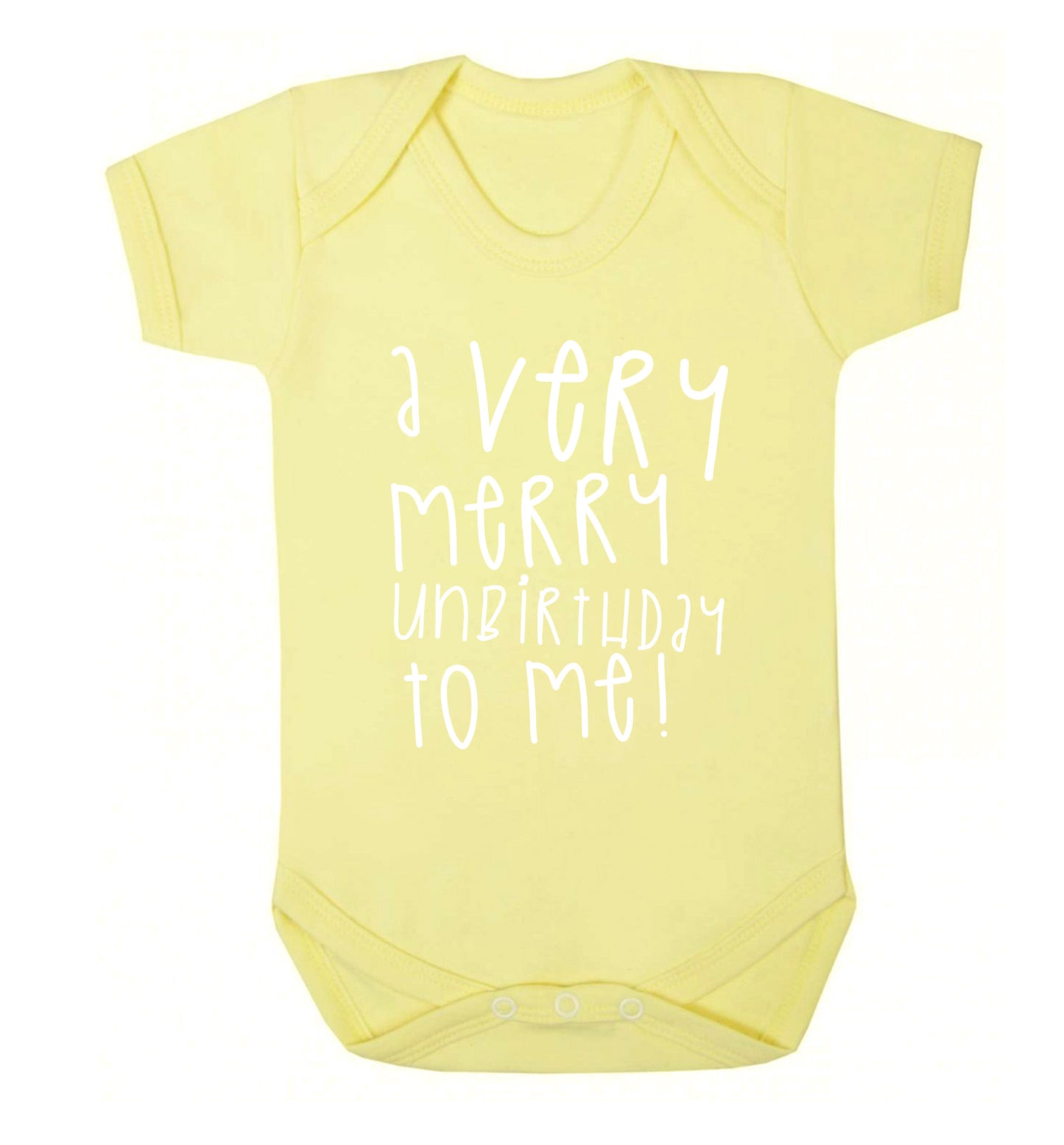 A very merry unbirthday to me! Baby Vest pale yellow 18-24 months