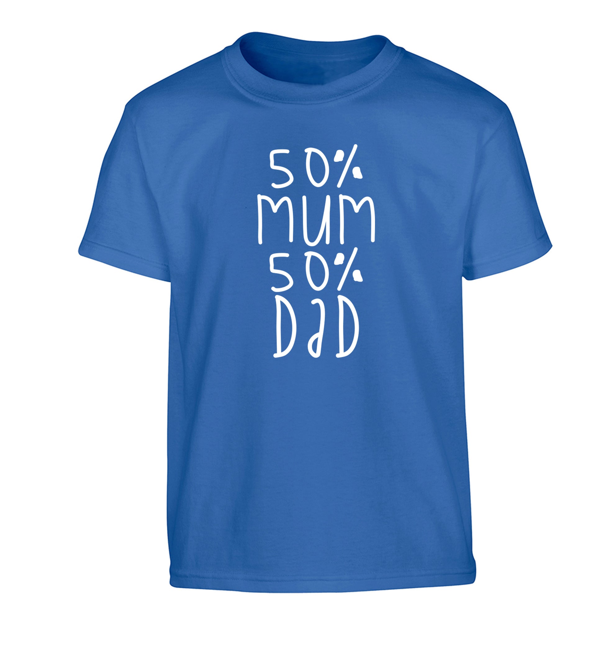 50% mum 50% dad Children's blue Tshirt 12-14 Years