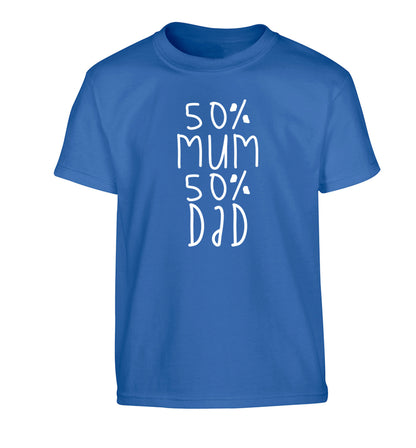 50% mum 50% dad Children's blue Tshirt 12-14 Years
