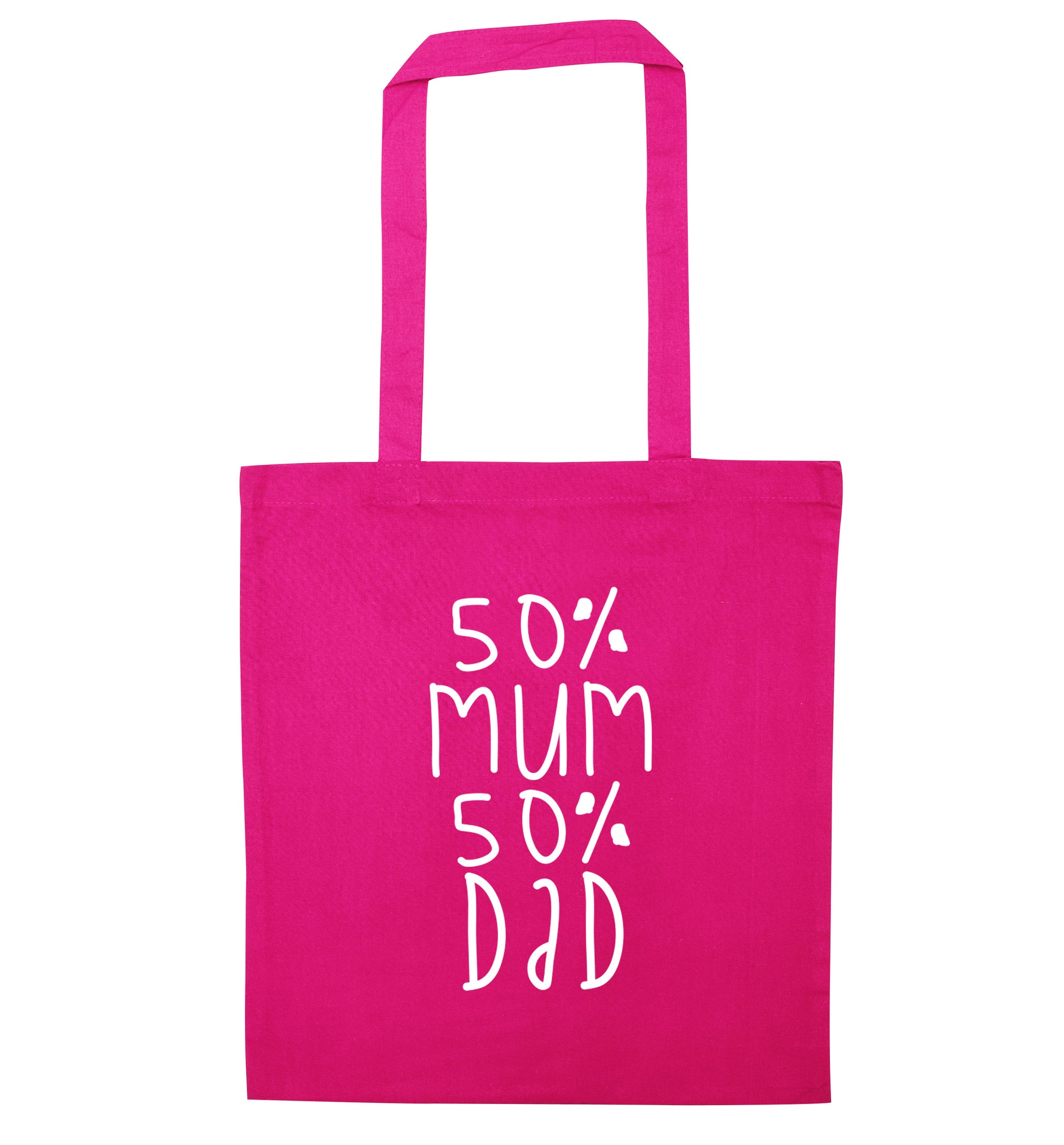 50% mum 50% dad pink tote bag