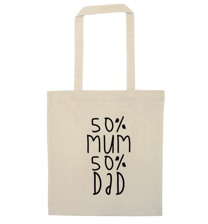 50% mum 50% dad natural tote bag