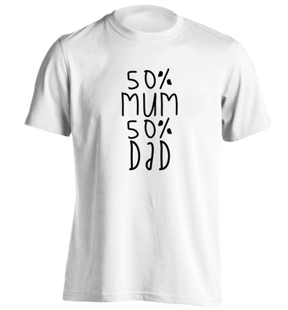 50% mum 50% dad adults unisex white Tshirt 2XL