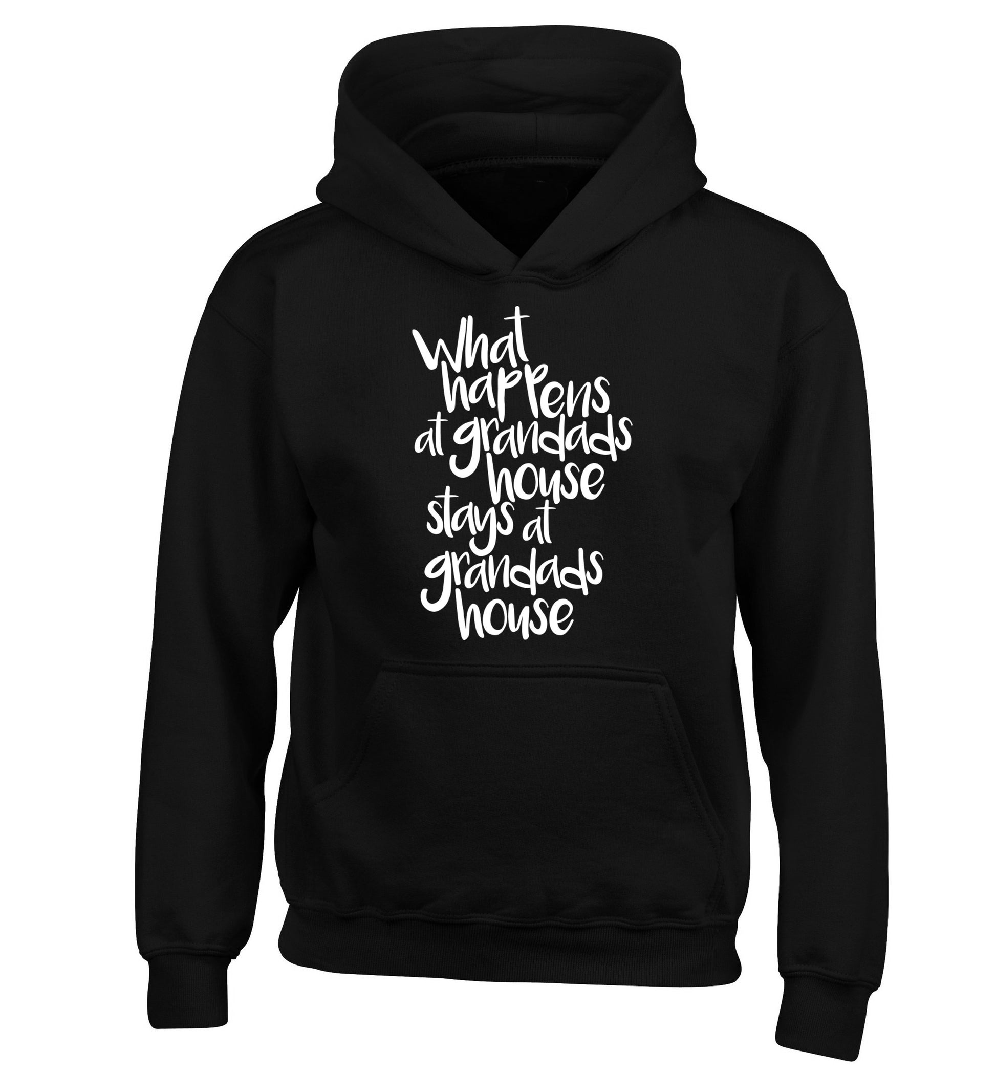What happens at grandads house stays at grandads house children's black hoodie 12-14 Years
