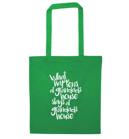 What happens at grandads house stays at grandads house green tote bag