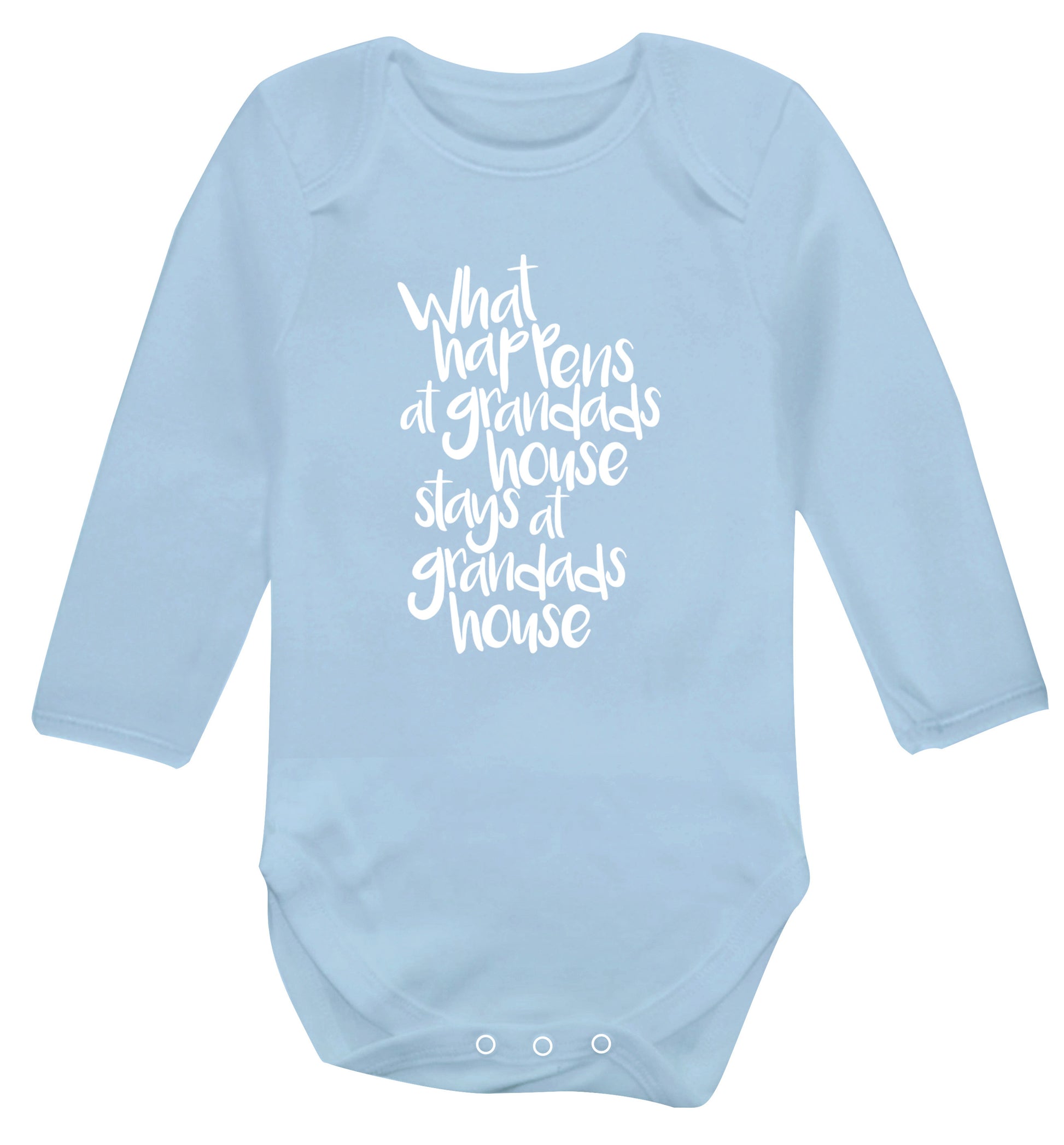 What happens at grandads house stays at grandads house Baby Vest long sleeved pale blue 6-12 months