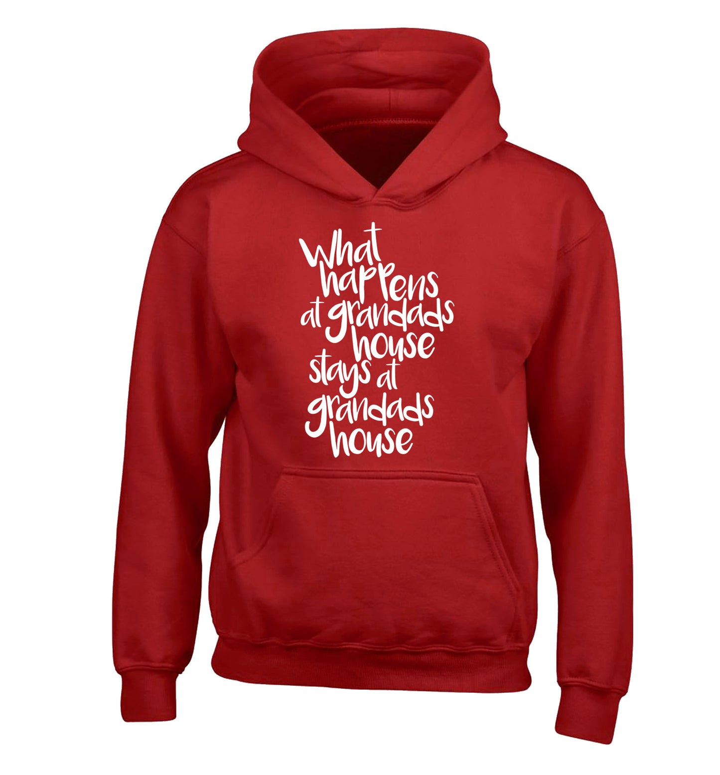 What happens at grandads house stays at grandads house children's red hoodie 12-14 Years